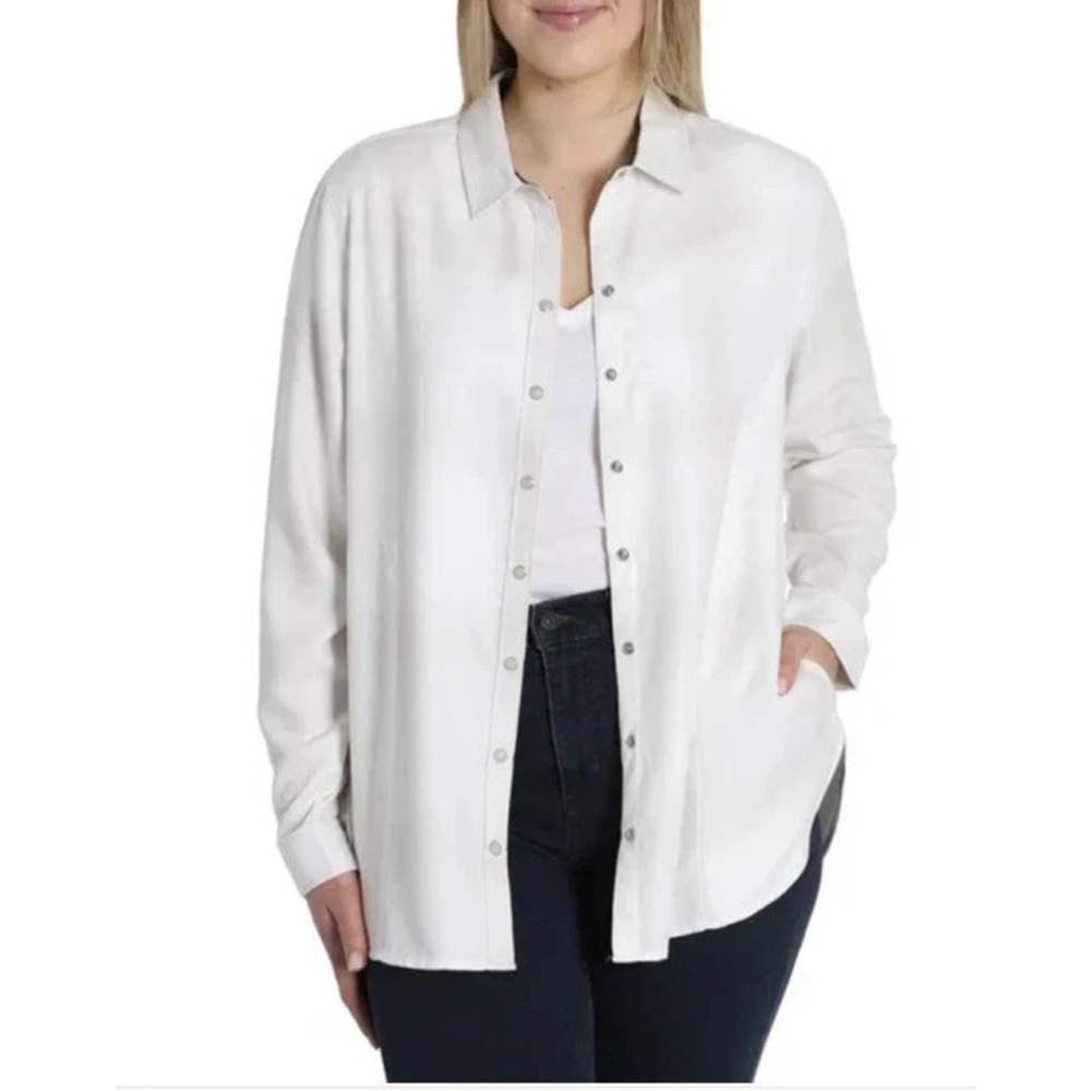 Women's Jachs Girlfriend Super Soft Feel Flannel Botton up Shirt White S New - Picture 2 of 7